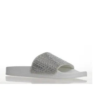 Alfie & Evie Billie White SIiver Diamante Slide - Slight Arch Support