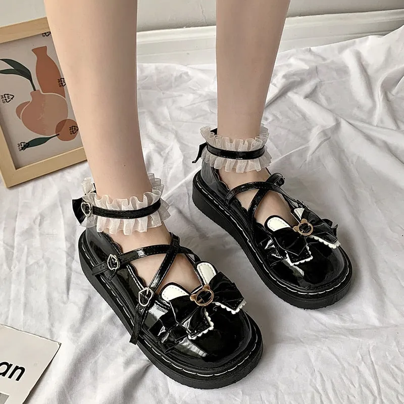 Amozae-  Sweet leather shoes female Mary Jane thick-soled increase Japanese lolita shoes 2024 summer thin jk shoes pink bow heel high 3CM