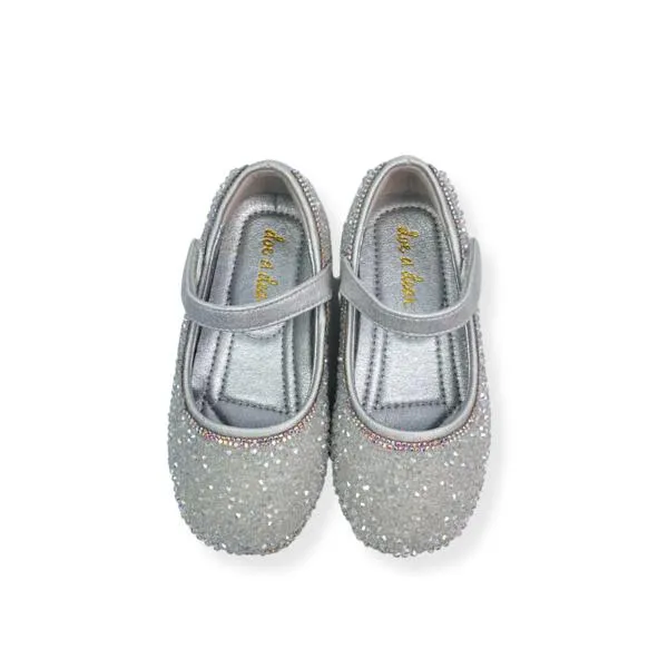 Bead Stone Flat Shoes - Silver