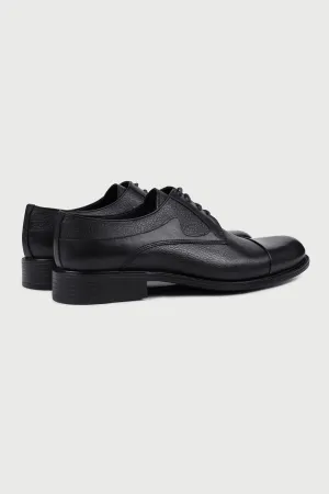 Classic 100% Genuine Leather Black Aniline Lace-Up Shoes