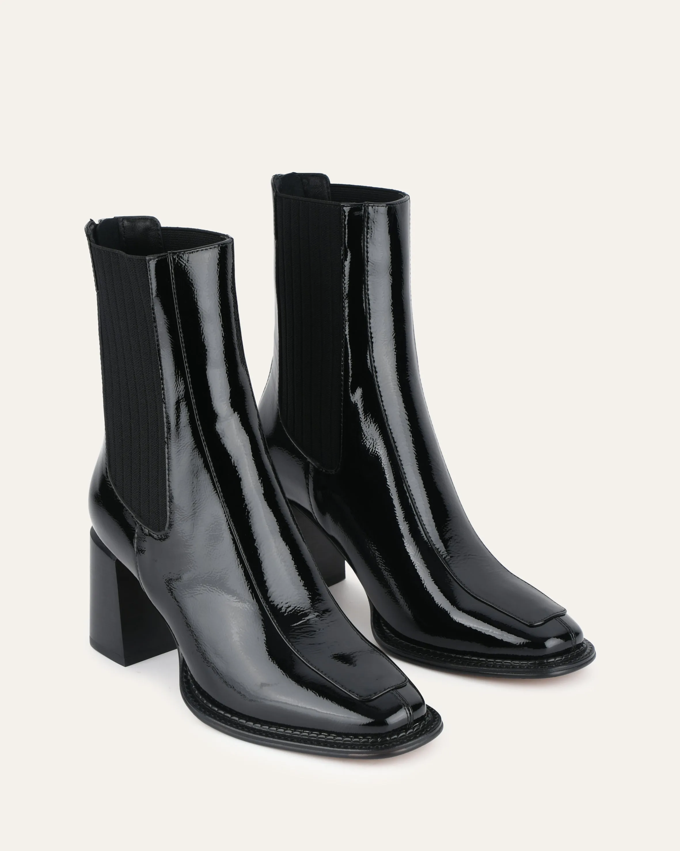 DEVINA MID ANKLE BOOTS BLACK CRINKLE PATENT