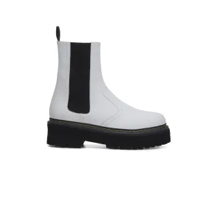 'Emma' white vegan-leather chelsea boot with stacked sole by Zette Shoes