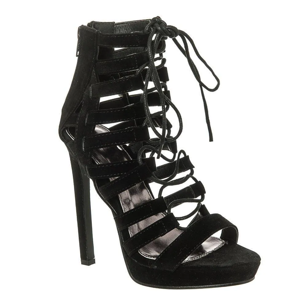 High Heel Open Toe Platform Ghillie Sandal