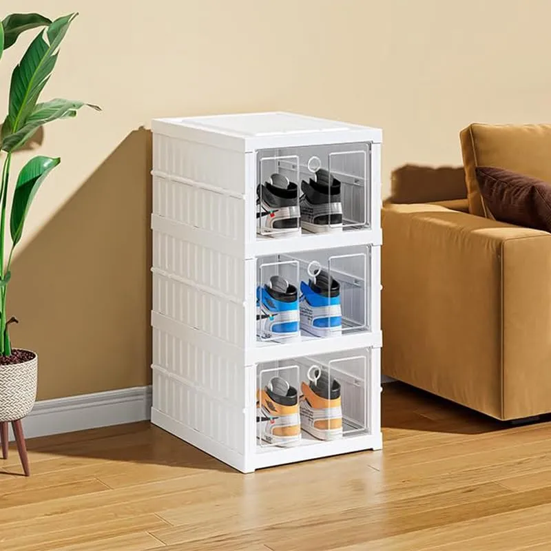 Kuber Industries 3 Layer Shoe Box for Storage|Multi-Purpose Plastic Shoe Rack|Installation Free Shoe Organizer|Pack of 4|White|