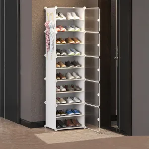 Kuber Industries Pack of 2 Shoes Cabinet | 10-Tier Foldable Shoe Rack Organizer for Closet | Plastic Shoe Shelf Collapsible Shoes Storage Box | Easy Assembly Shoe Cabinet with Lids | JL1C10TWH |White