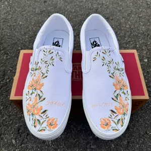 Light Orange Flower - Wedding Custom Slip On Vans Bridal Shoes Wedding Sneakers Wedding Shoes for Bride Brides Maids and Maid of Honor