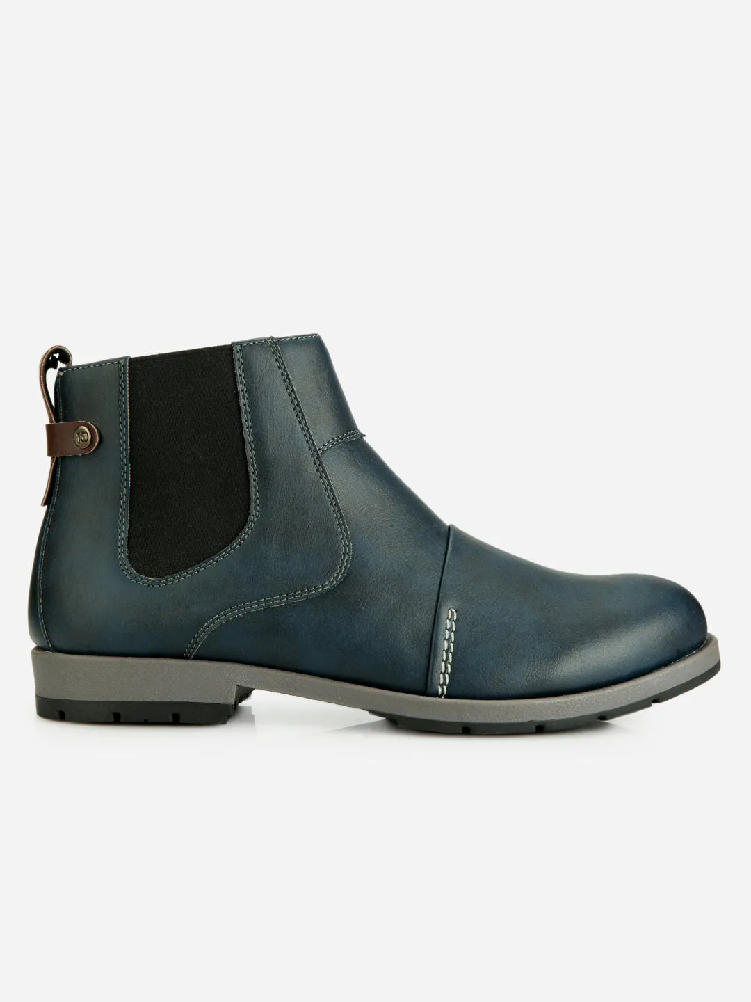 Men's Blue Round Toe Slip on Ankle Boot (IX1039)