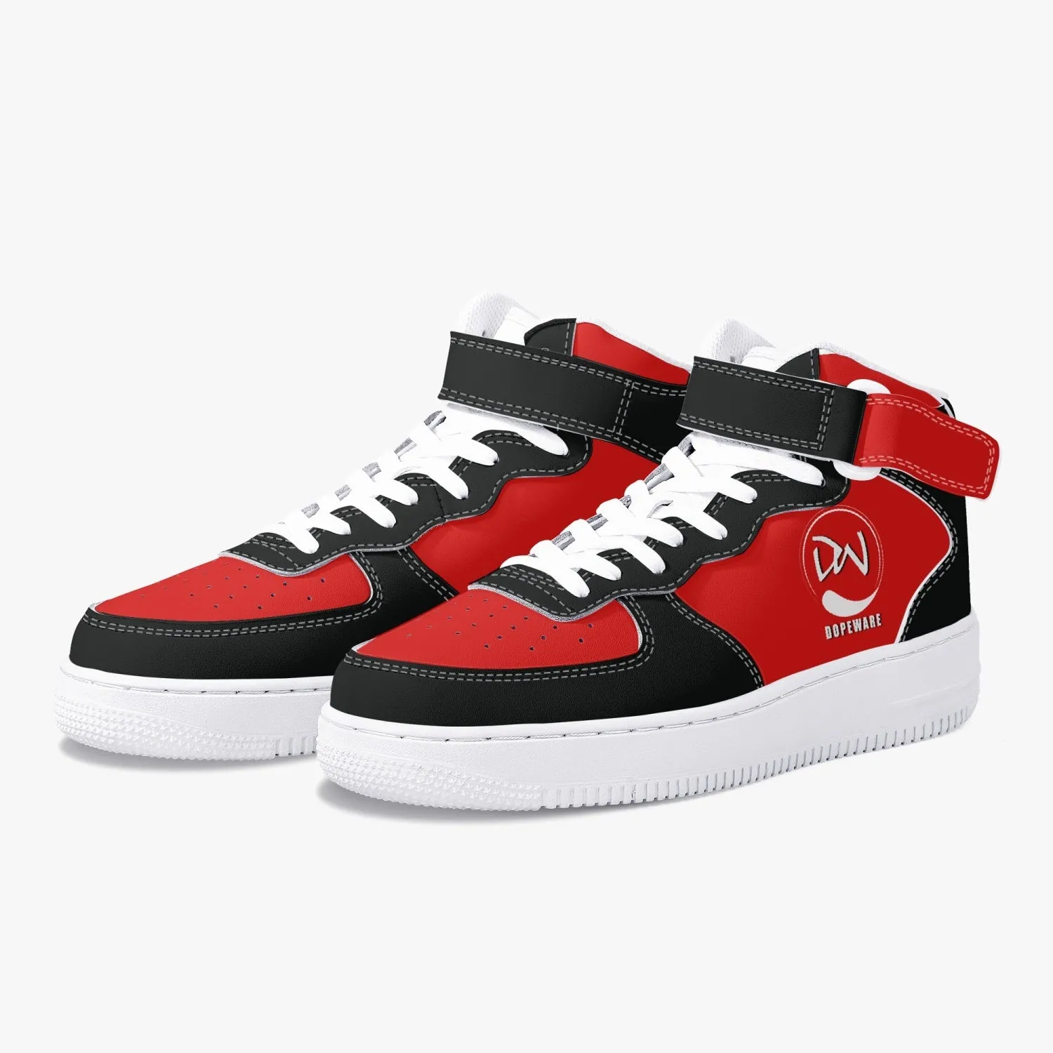 New High-Top Leather Sports Sneakers Red and Black