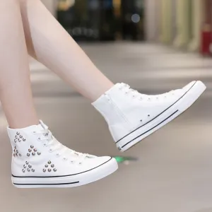 Owlkay Breathable  Shiny Flat High Top Shoes