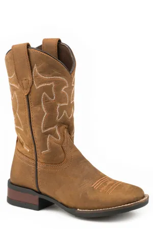 Roper Youth Boys Crazy Horse Brown Leather Cow Hide Cowboy Boots